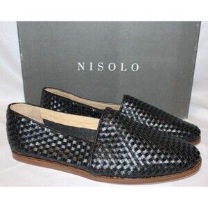 NISOLO MEN'S ALEJANDRO WOVEN LEATHER SLIP‎ ON SHOES BLACK NIB $190